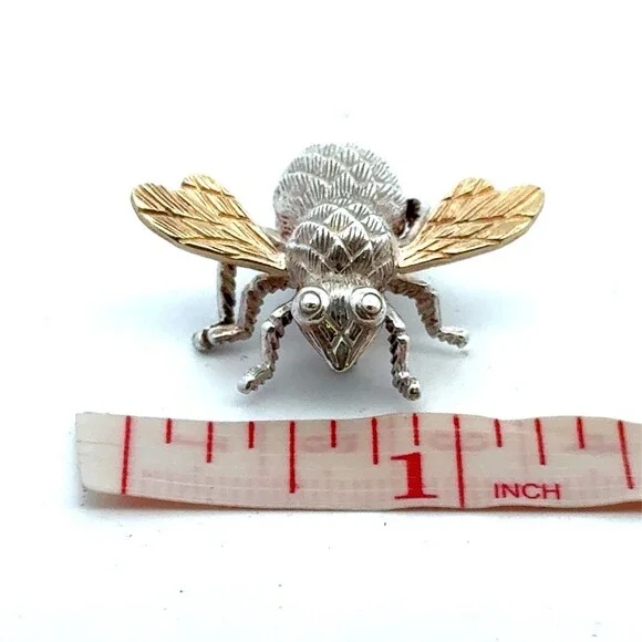 Estate 925 Sterling Silver 14K Yellow Gold Two Tone Bug Fly Pin Brooch